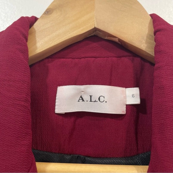 A.L.C. Lined Button Front Luxury Business Woman Dark Red Cherry Blazer Size 6 - Picture 6 of 7